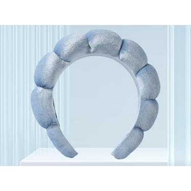 Imagem de Bandanas de spa para lavar o rosto ou cuidados com a pele facial, conjunto de faixas de cabelo felpudas para maquiagem inchada para lavar o rosto, impressão pleuche, azul claro, 6