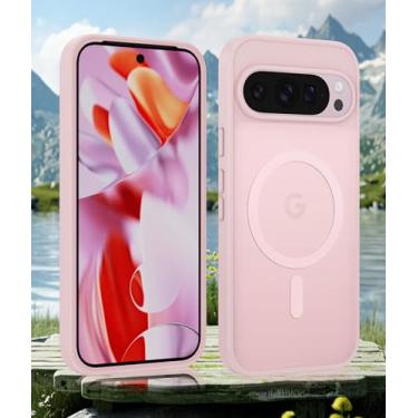 Imagem de Capa para Google Pixel 10/Pixel 10 Pro/Pixel 9/Pixel 9 Pro: Capa protetora magnética fosca à prova de choque resistente e translúcida - Capa protetora resistente à queda de grau militar (Rosa/6,3