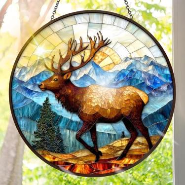 Imagem de Suncatcher acrílico colorido, decoração de janela suspensa de veado com design de vitral impresso, apanhador de sol, arte de parede de arco-íris, ideia de presente e ornamento de jardim para uso