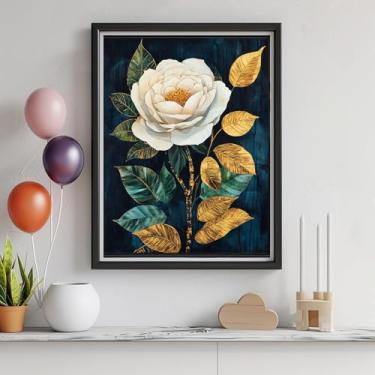 Imagem de Kits de arte de diamante 5D para adultos - kits de pintura de diamante de flores faça você mesmo, broca redonda completa - artesanato de ponto cruz bordado de cristal para decoração de parede