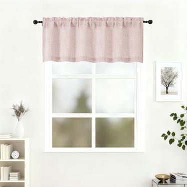 Imagem de Lecloud Saia rosa blush para janela de 45,7 cm de comprimento, cortinas de cozinha macias texturizadas de linho sintético com filtro leve, cortinas curtas com bolsos de haste para banheiro, porão de