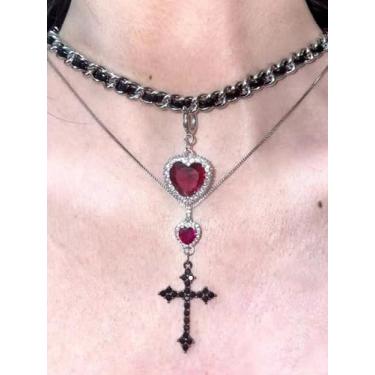 Imagem de Colares de Halloween para mulheres, colar gótico preto para homens, colar gótico, colares cruzados, coração vermelho, brincos para Halloween, conjunto de joias para mulheres, festivais de música