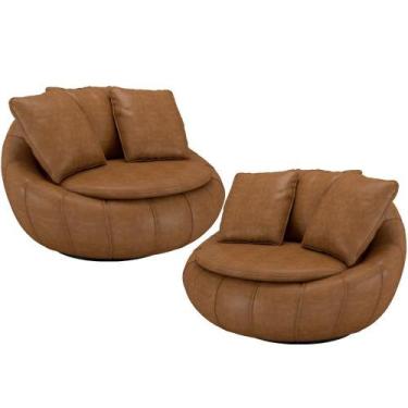 Imagem de Kit 02 Poltronas Giratórias Para Sala De Estar Kira M03 material sinté