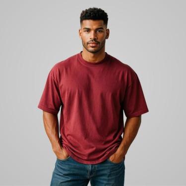 Imagem de Camiseta Masculina Oversized 100 Algodão Gola Alta Streetwear - Luau B