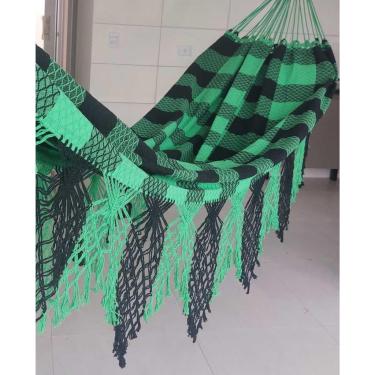 Imagem de Rede de Dormir Casal Luxo Gigante 4,4m Algodão – Artesanal, Confortável e Super Resistente, Várias Cores(Xadrez Verde Escuro e Preto)