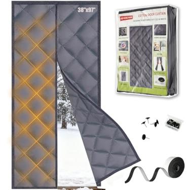 Imagem de YUJUNHMZZ Capa de porta térmica para o inverno, 96 cm x 244 cm, cortina magnética com isolamento térmico, bloqueio de calor, trava de corrente de ar isolada (cinza escuro, tamanho de porta 96 x 96