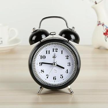 Imagem de Relógio Despertador Retrô Vintage de Mesa em Metal com Luz Noturna Silencioso Decorativo(Preto)