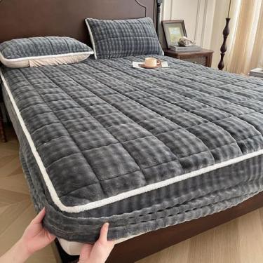 Imagem de Capa de colchão fácil de cuidar, respirável e respirável, protetor acolchoado de pelúcia macia com faixas elásticas, roupa de cama de cor sólida - cinza ||120 x 200 cm