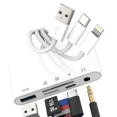 Imagem de Hub leitor de cartão SD USB C Lightning USB para OTG 3,5 mm carregador auxiliar TF adaptador (5 em 1) para iPhone 17 16 15 14 13 Pro Max Splitter câmera computador Android acessórios de carregamento