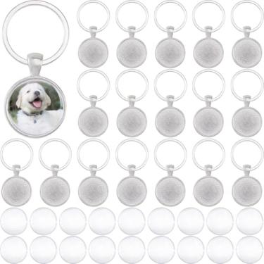 Imagem de DICOSMETIC 30 conjuntos de chaveiros, bandeja com pingente de 20 mm/0,79 pol. Bandejas redondas cabochão moldura de liga para foto chaveiros em branco pingente bisel com chaveiro para artesanato