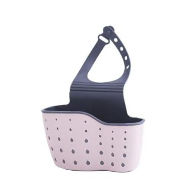 Imagem de Cesta de armazenamento suspensa para torneira de pia, organizador multiuso para esponjas, escovas e utensílios de cozinha (rosa)