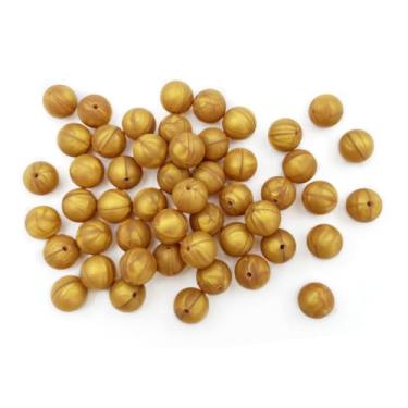 Imagem de 50 peças de contas de silicone douradas de 15 mm, contas de artesanato de Natal redondas soltas contas de borracha a granel contas focais para fabricação de chaveiros, canetas, pulseiras, cordões