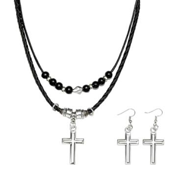 Imagem de ROJEMXVE Conjunto de brincos de contas de madeira em camadas Boho para mulheres, homens, couro de madeira marrom, gargantilha boêmia, joias para presentes, One size, Madeira, Ferro