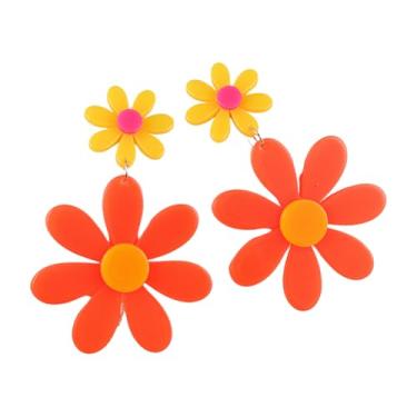 Imagem de Brincos de flor de acrílico colorido Y2K retrô anos 60, 70, 80, brincos de margarida, brincos de girassol, presentes para festa brilhante dos anos 80, Zinco acrílico, Sem pedra preciosa