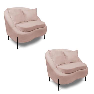 Imagem de Poltrona Decorativa Orgânica Pé De Metal Preto Kit 2 Zaya Bouclê C05 - D'rossi Rose