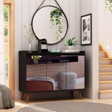 Imagem de Buffet Aparador Retrô Com Espelho Clássico 3 Portas Preto - Moveisaqui
