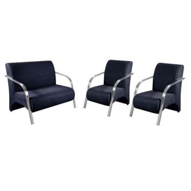 Imagem de Conjunto Poltrona Sevilha Braço Alumínio 3 Peças Azul