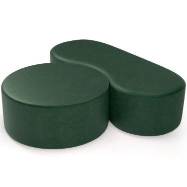 Imagem de Kit Puff Redondo Lola E Puff Recamier Orgânico Orbit W01 Couríssimo Verde - Lyam Decor