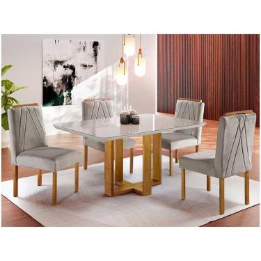 Imagem de Conjunto Sala Jantar 4 Lugares Mesa e Cadeiras Linho Grafite