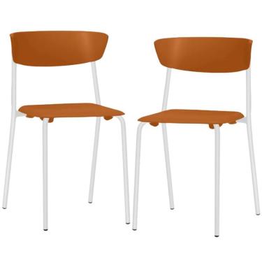 Imagem de Kit 02 Cadeiras Empilhável Fixa Atom F02 Base Aço Branco Laranja - Lyam Decor