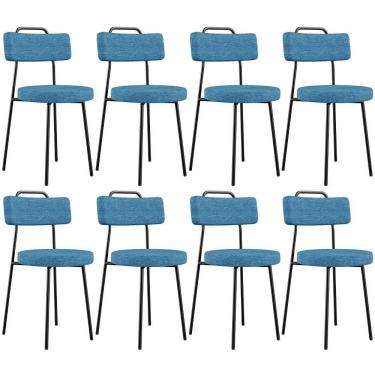 Imagem de Kit 08 Cadeiras Decorativa Estofada Para Sala De Jantar Barcelona L02 Linho Azul - Lyam Decor