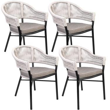 Imagem de Kit 04 Cadeiras Decorativas área Gourmet Base Grafite Corda Náutica Medan R01 Amêndoa