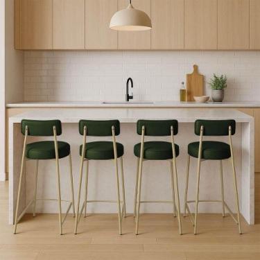 Imagem de Banqueta Cozinha Alta Com Encosto Industrial Champanhe Kit 4 Londres P