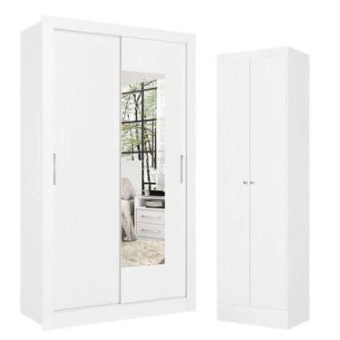 Imagem de Guarda Roupa Solteiro City Glass 2 Portas Branco Acetinado E Multiuso 