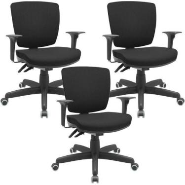 Imagem de Kit 03 Cadeiras Escritório Executiva Office Giratória Preto Baixa Flex