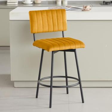 Imagem de MILCIL Banqueta giratória de altura com encosto, banco estofado de 66 cm com moldura de metal, encosto de assento canal, laranja veludo