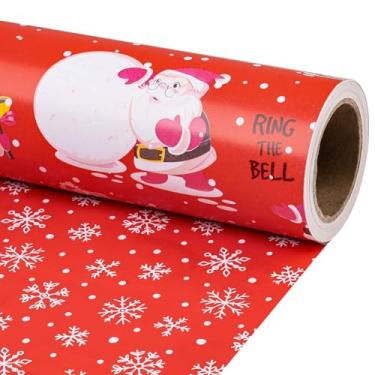 Imagem de RUSPEPA Rolo de papel de embrulho de Natal reversível, mini rolo, design de Papai Noel vermelho e floco de neve, adorável embrulho de presente para crianças, meninos, meninas, presentes de Natal, 43