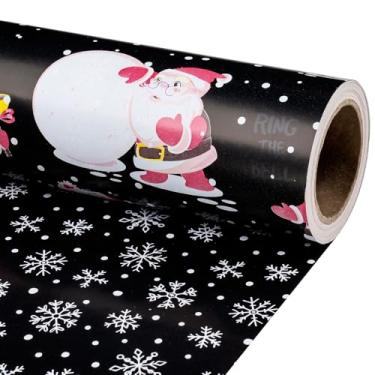 Imagem de RUSPEPA Rolo de papel de embrulho de Natal reversível, mini rolo, design de Papai Noel preto e floco de neve, adorável embrulho de presente para crianças, meninos, meninas, presentes de Natal, 43 cm x