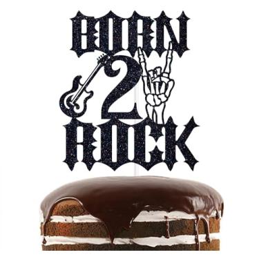 Imagem de Black Glitter Born 2 Back Cake Topper, Disco Rock 2nd Biirthday Decor, Old English Gothic Baby's 2nd Birthday Party Decorations Supplies