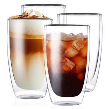 Imagem de DOPUDO Conjunto de 4 canecas de café de parede dupla de 482 g, canecas de café isoladas, copos de café de vidro borossilicato transparente para cappuccino, chá, leve e seguro para micro-ondas