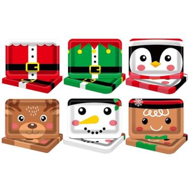 Imagem de 60 peças de pratos de papel retangulares grandes de Natal, bandejas de servir descartáveis, festa de Natal, Papai Noel, boneco de neve, pratos de pinguim de gengibre, para decoração de Natal e jantar