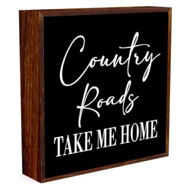 Imagem de Country Roads, County Home Farmhouse Sinal Decoração de Mesa Caixa de Madeira Placa para Casa Cozinha Banheiro Decoração de Mesa Estradas Country Road Take Me Home (Preto)