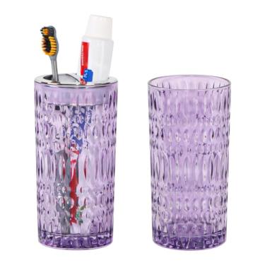 Imagem de Tonxus Suportes de escova de dentes para banheiros, 2 peças de suporte de escova de dentes de vidro, copos de banheiro de 400 ml e copo de enxaguante bucal, escova de dentes e organizador de pasta de
