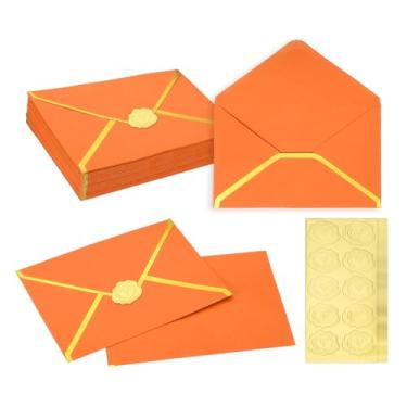 Imagem de PATIKIL 50 envelopes A7, envelopes de convite de borda dourada de 12,7 x 17,78 cm, envelopes de convite de casamento para casamento, aniversário, escritório, laranja escuro