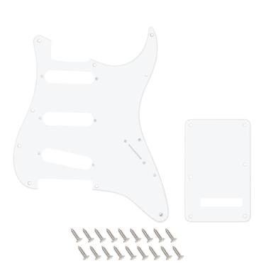 Imagem de Banworks 1 Ply Strat SSS Pickguard Placa de arranhão com 11 furos com placa traseira Conjunto de capa Tremolo Tremolo de 6 furos para USA/Mexican Modern Style Standard Stratocaster ST JT/HB-08 Branco