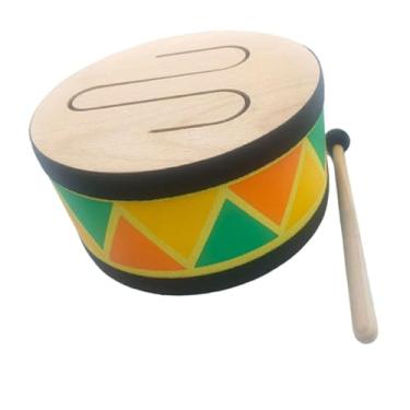 Imagem de MotiveTech Tambor de Mão de Madeira com Baqueta para Atividades Musicais em Sala de Aula. Brinquedo Musical com 16 Cm de Diâmetro.