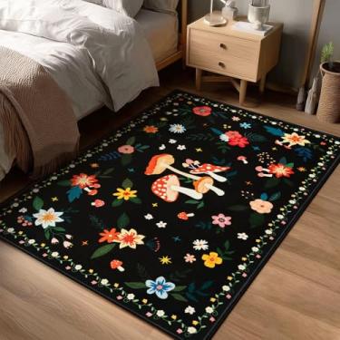 Imagem de Acetiamin Tapete lavável à máquina de 7,5 x 12,5 cm, antiderrapante, pequeno, vintage, floral, lavável para meninas, tapete de pilha baixa para sala de estar, entrada, quarto e dormitório (cogumelo