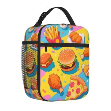 Imagem de Uxeqtop Lancheira infantil isolada, reutilizável, leve, resistente à água, com suporte para garrafa de água, adequada para meninas e meninos (hamburguer)