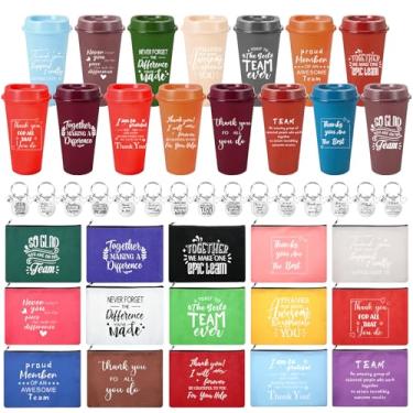 Imagem de Blushtier 45 peças presentes de agradecimento de funcionários copos de plástico a granel obrigado com tampas copos de plástico inspiradores de 473 ml com chaveiros e bolsas para time de professores de