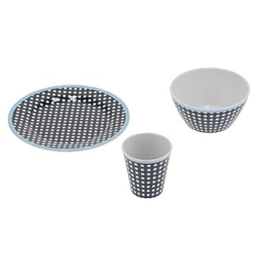 Imagem de aqxreight Utensílios de Cozinha Utensílios de Mesa Domésticos Prato de Salada de Frutas Tigela Copo Conjunto Padrão de Grade Azul Escuro, Melamina, Leve, Resistente, Adequado para Casas,