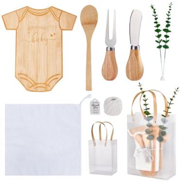 Imagem de Prêmios de chá de bebê para vencedores de jogos body em forma de tábua de queijo presente com colheres espalhadores de manteiga sacos de presente toalhas de cozinha chá de panela lembrancinhas de
