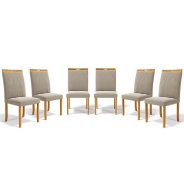 Imagem de Kit Com 6 Cadeiras Maiara Madeira Maciça Estofadas Para Mesa De Jantar Veludo Bege 102