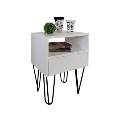 Imagem de Mesa De Cabeceira Pés Legs Estilo Industrial Off White Laca