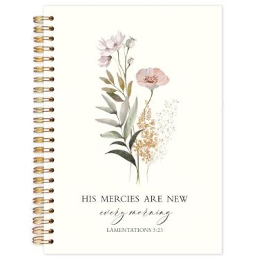 Imagem de Yhtrg Caderno espiral floral cristão, His Mercies Are New Every Morning Caderno da Bíblia para mulheres, diários das escrituras, cadernos bíblicos para material escolar de escritório, 13 x 21 cm
