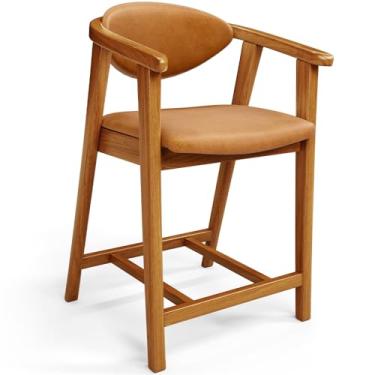 Imagem de Banqueta Baixa Para Cozinha Sala de Jantar Bancada Cecília L02 Couríssimo Whisky - Lyam Decor