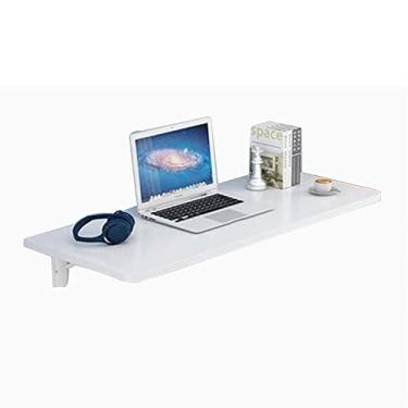 Imagem de Prateleira dobrável montada na parede mesa flutuante mesa de parede pequena mesa de madeira para escritório casa cozinha (100 x 30 cm/39,3 x 11,8 polegadas, branca)
